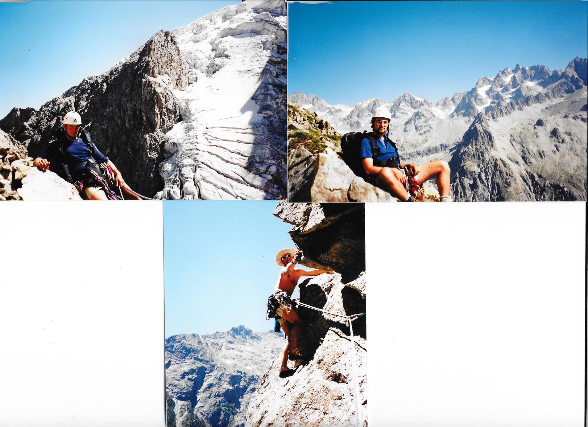 Happy days in my early 20's climbing in Ailefroide with Rich Baker. the two at the top are from one of the spiciest escapades which failed hopelessly, an attempt on the Violettes ridge of the Pelvoux. Vastly over ambitious, somewhat arrogant, we ended up spending a night sleeping in our down jackets with our feet in our rucksacks before making an escape back to the valley.